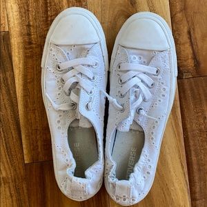 White Lace Converse Slip On Shoes